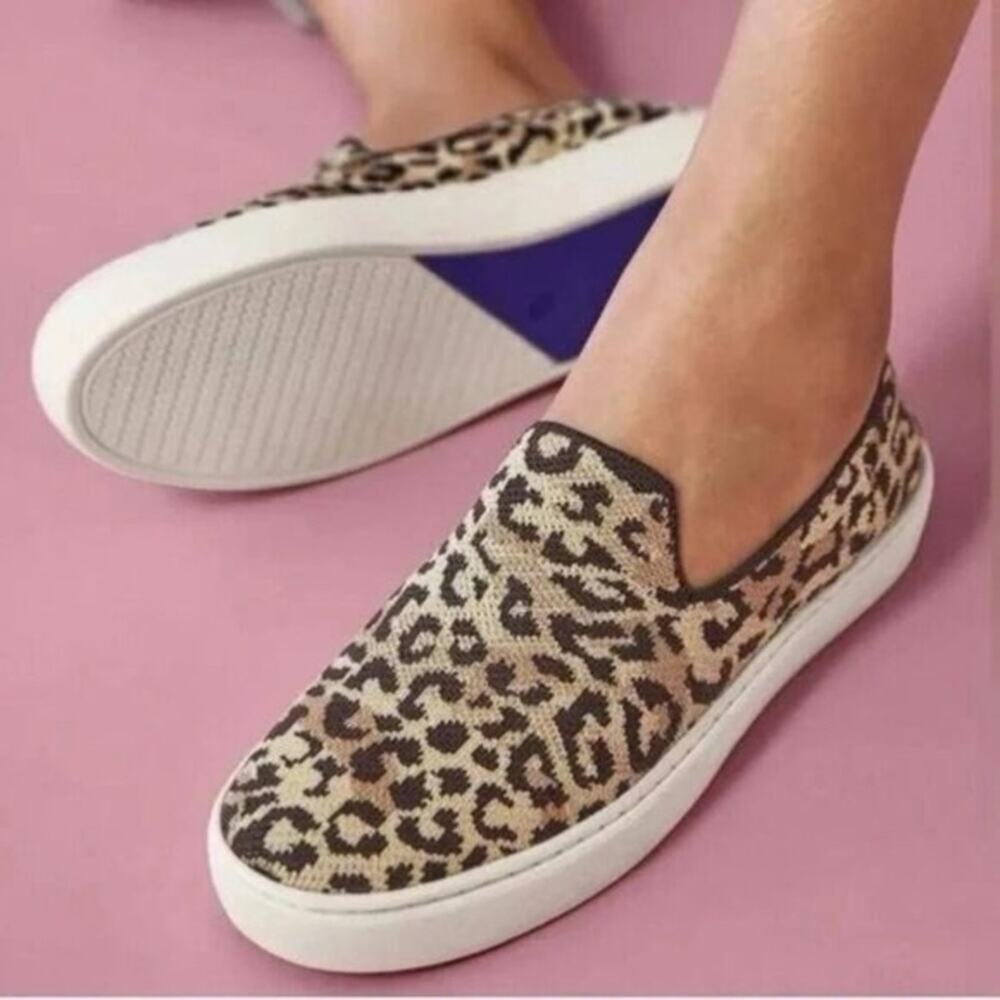 Rothy's The Original Slip On Sneaker Desert Cat Leopard Print Shoes Size 8.5